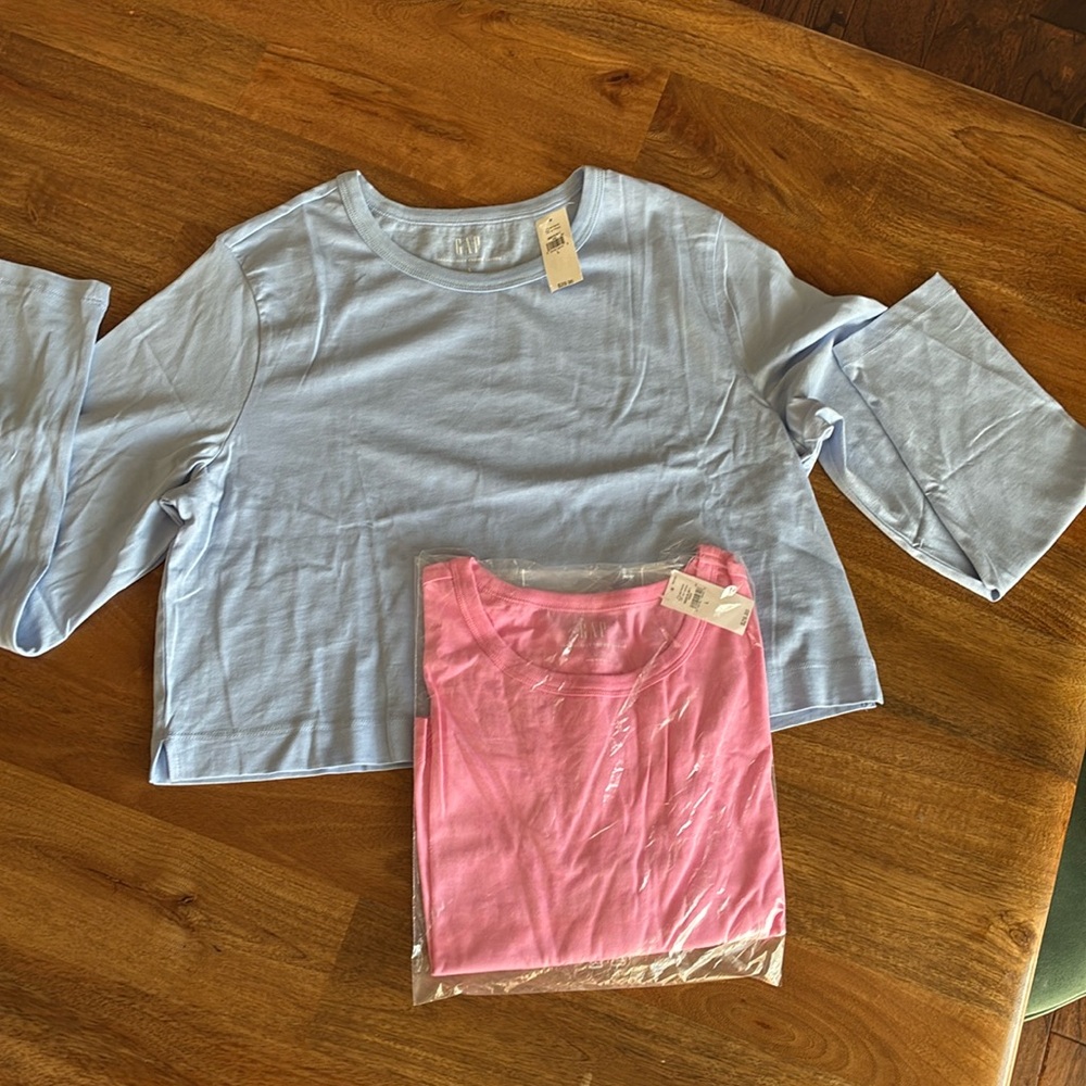 NWT candy blue AND pink organic 100% cotton long-sleeved tees